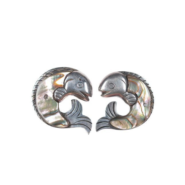 William Spratling Sterling Fish abalone pins pair