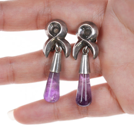 Antonio Pineda (1919-2009) Taxco articulating silver and amethyst pin/earrings