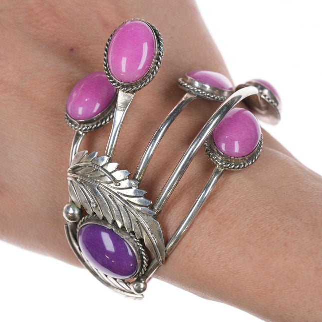 6 5/8" E Yazzie Navajo Silver and pink stone bracelet