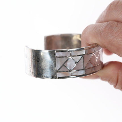 6.25" Zuni Pink Shell Silver Channel inlay cuff bracelet