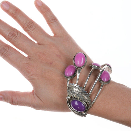6 5/8" E Yazzie Navajo Silver and pink stone bracelet