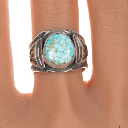 sz10.25 Navajo Heavy stamped high grade dry creek turquoise ring