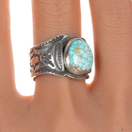 sz10.25 Navajo Heavy stamped high grade dry creek turquoise ring