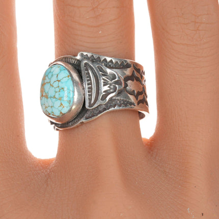 sz10.25 Navajo Heavy stamped high grade dry creek turquoise ring
