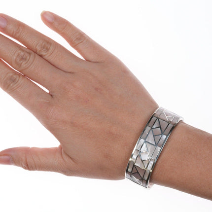 6.25" Zuni Pink Shell Silver Channel inlay cuff bracelet