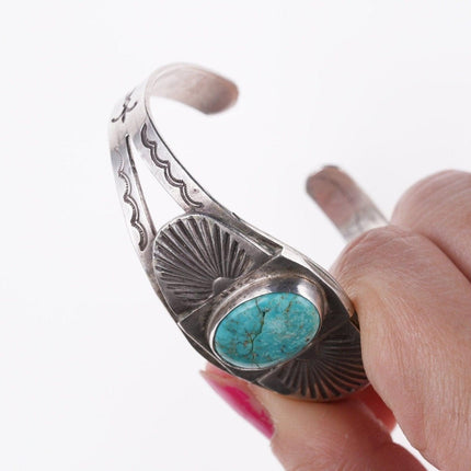 6 1/8" c1930's Ingot Silver Navajo bracelet with turquoise