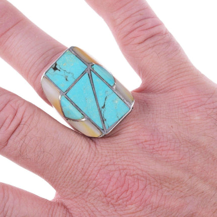 sz11 Vintage Spencer Navajo Sterling turquoise and mother of pearl ring