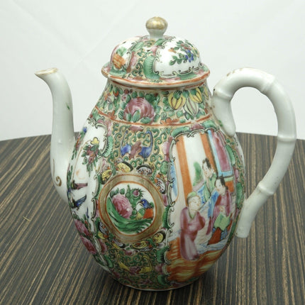 c1880 Antique Chinese Famille Rose Medallion Fluted Teapot