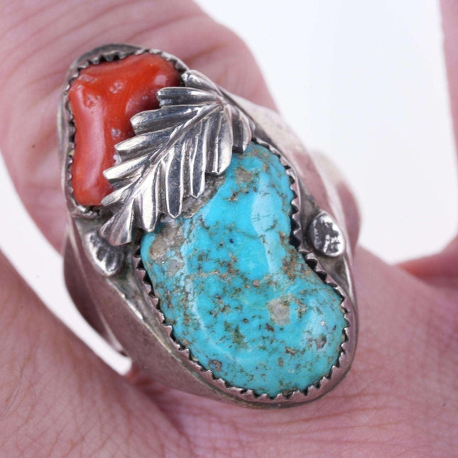 sz9.75 Chunky Vintage Navajo Sterling/turquoise/coral ring