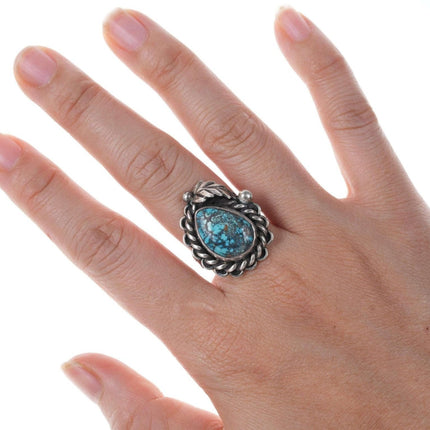 sz7.75 c1960 Navajo High Grade spiderweb turquoise ring