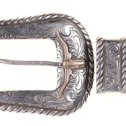 Vintage 1" Elk Creek Sterling and Gold Filled Longhorn Hand engraved belt buckle