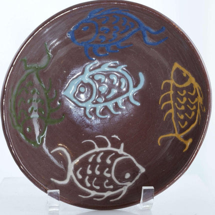 Harding Black (1912-2004) Texas Studio Art Keramik Tubelined Quetschbeutel verzierte Fischschale
