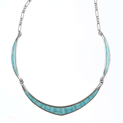 Calvin Begay Navajo silver and turquoise channel inlay necklace