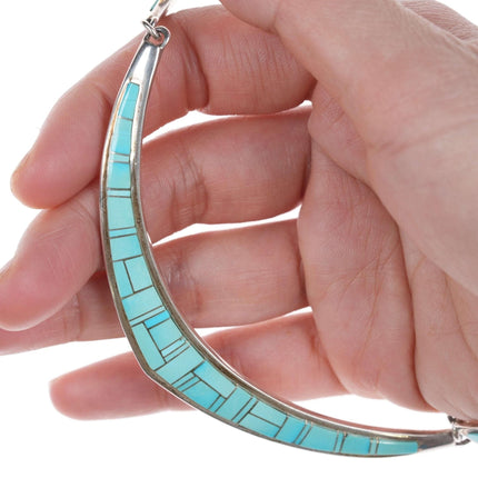 Calvin Begay Navajo silver and turquoise channel inlay necklace