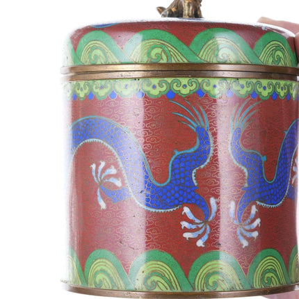 Chinese Republic Period cloisonne humidor with bronze foo lion handle