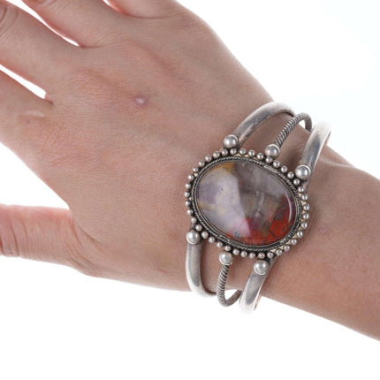 c1940's Navajo Petrified wood Silver cuff bracelet