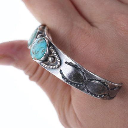 c1940's Navajo Stamped silver and turquoise bracelet