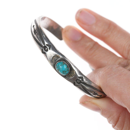 6 3/8" 20's-30's Ingot Silver Navajo turquoise cuff bracelet