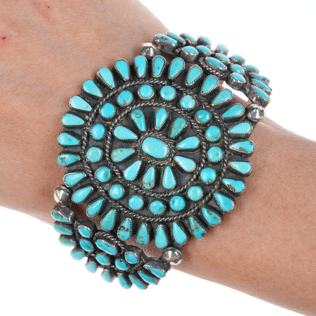 6.75" 40's-50's Silver Zuni turquoise cluster bracelet