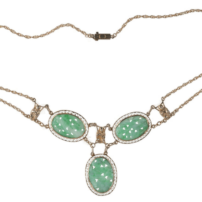 Art-Deco-Halskette aus 14 Karat/Jade aus den 1920er-Jahren
