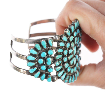 6.75" 40's-50's Silver Zuni turquoise cluster bracelet