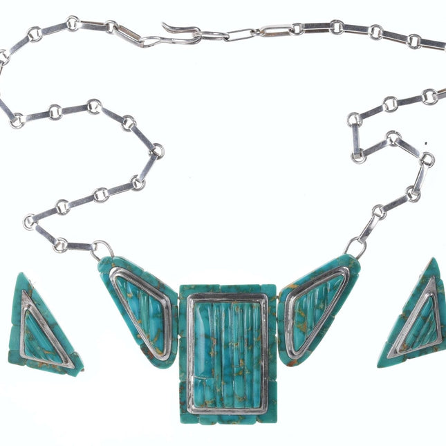 Danny J Stewart Navajo Sterling Cobblestone turquoise inlay necklace and earring