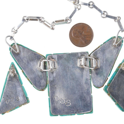 Danny J Stewart 纳瓦霍纯鹅卵石绿松石镶嵌项链和耳环