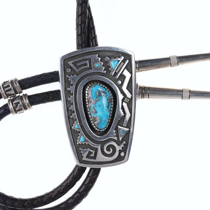 Michael Perry High grade turquoise Sterling tufa cast bolo tie