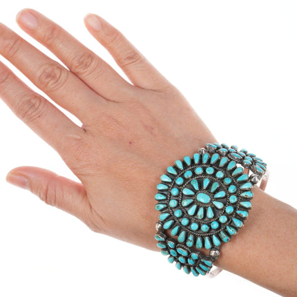 6.75" 40's-50's Silver Zuni turquoise cluster bracelet