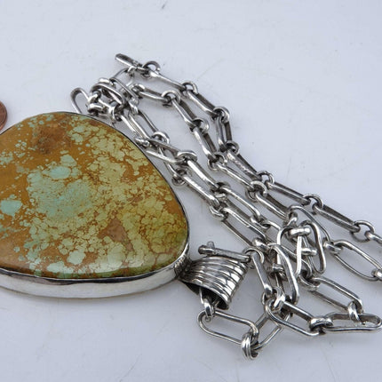 Southwestern Sterling Silver necklace with Huge Turquoise pendant