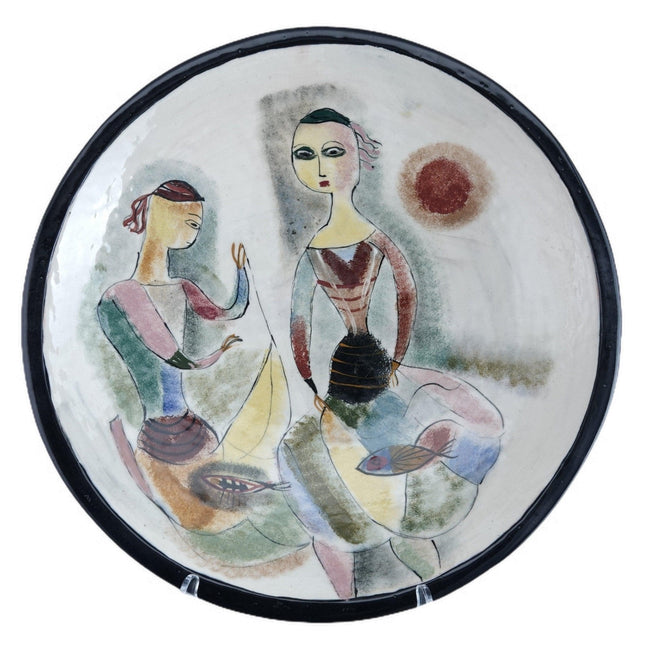 16,5" Polia Pillin (1909-1992) Mid-Century Modern California Art Pottery Bowl, Ende der 1940er-50er Jahre.