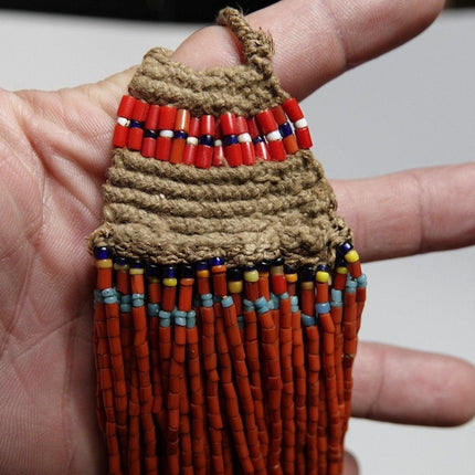 1960's Tribal India Coral and Hemp Beaded Multistrand Necklace with 1963 Coin Cl