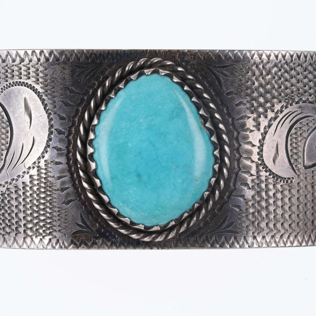 Handgraviertes Manschettenarmband aus südwestlichem Sterlingsilber/Türkis