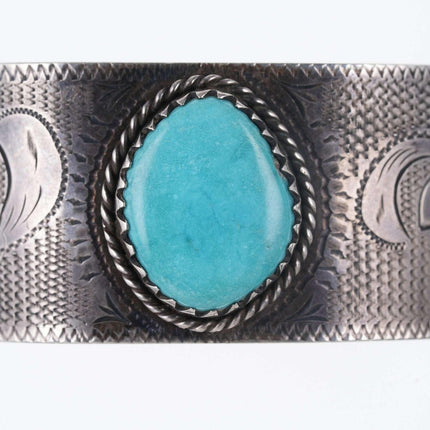 Hand Engraved Southwestern Sterling/Turquoise cuff bracelet