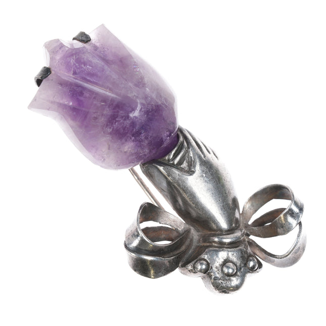 William Spratling sterling tulip hand pin with amethyst