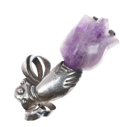William Spratling sterling tulip hand pin with amethyst
