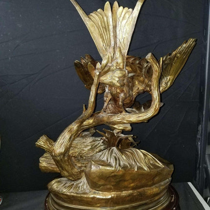 Jules Moigniez Bronze (1835-1894) Bird Feeding Chicks Sculpture 21" x 13"