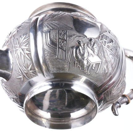 古董中国出口银茶壶，带有令人惊叹的凸纹作品