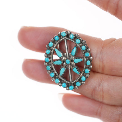 c1950's Zuni Silver Sleeping Beauty turquoise wagon wheel pendant/pin