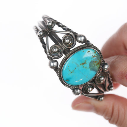 6.25" c1940's Navajo twisted silver wire cuff bracelet with turquoise