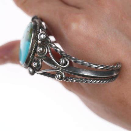 6.25" c1940's Navajo twisted silver wire cuff bracelet with turquoise