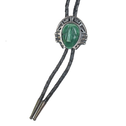 41" c1960's Mexican Sterling and carved stone Aztec style bolo tie