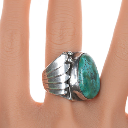 sz8 Vintage Native American silver ring with large turquoise