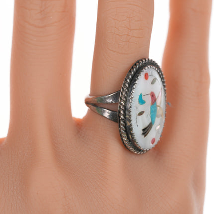 sz7 Vintage Zuni sterling Hummingbird inlaid ring