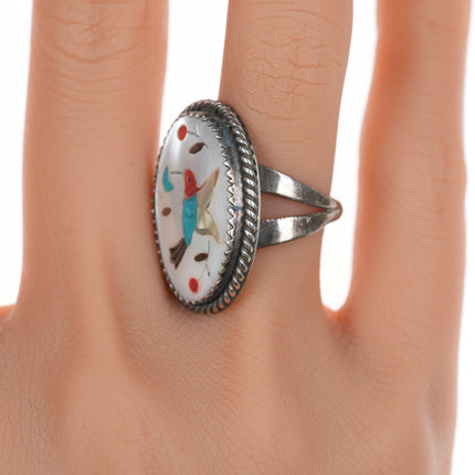 sz7 Vintage Zuni sterling Hummingbird inlaid ring