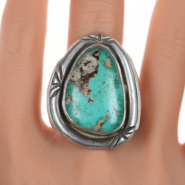 sz10 Large Vintage  native American silver and turquoise ring