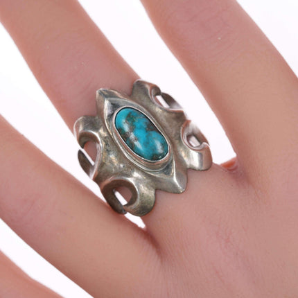 sz9 Vintage Navajo cast silver and turquoise ring