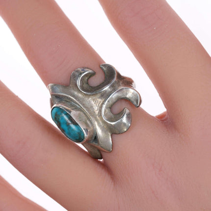 sz9 Vintage Navajo-Ring aus gegossenem Silber und Türkis