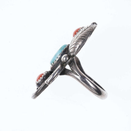 sz5.5 Vintage Reeves Navajo Sterling coral and turquoise ring