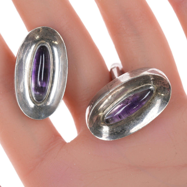 Antonio Pineda (1919-2009) Taxco Modernist Sterling Amethyst Manschettenknöpfe